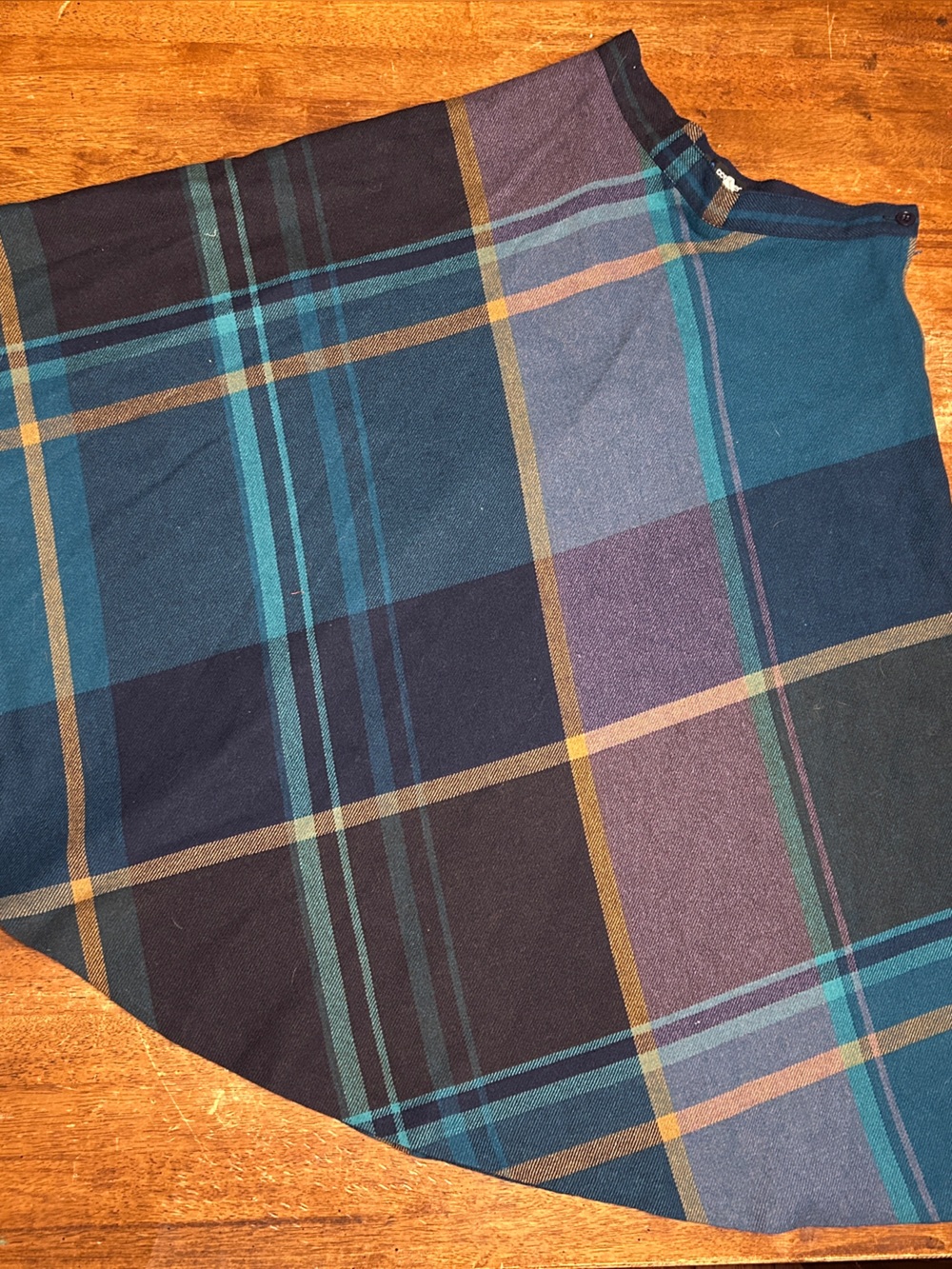 Vintage Wool Poly Blend Panther Circle Skirt Blue Plaid